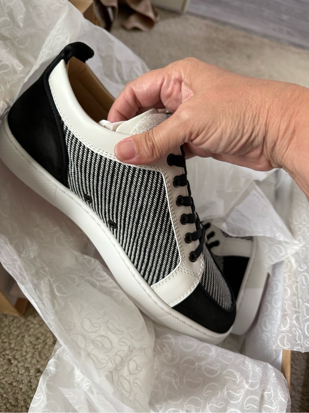 Christian Louboutin Black and White Men's Low-Top Sneakers